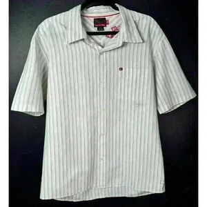 Quicksilver Shirt Men Large White Striped Button Up Casual Beach Surf Slim